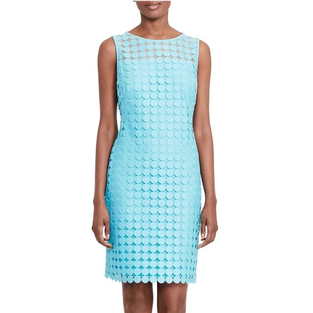 Lauren Ralph Lauren Bright Aqua Midi Dress with Circular Appliqués